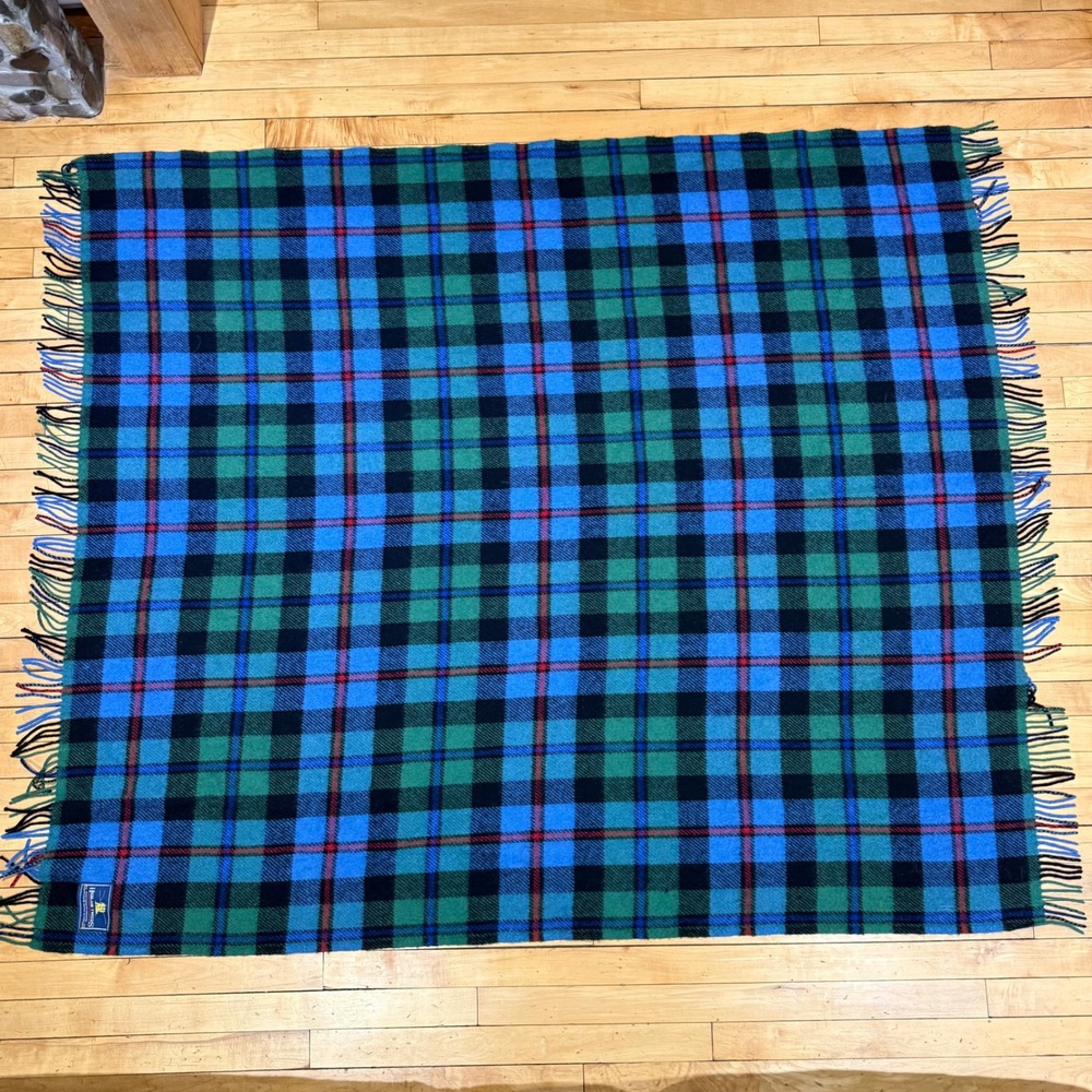 Highland Tweeds Travel Rug 66x54 Blue Green Plaid Wool Made in UK Throw Blanket